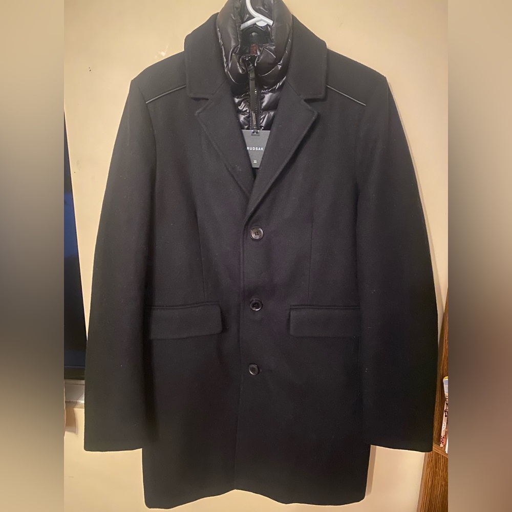 NWT RUDSAK Alexandre Black Wool Coat w/ Removable Puffer Liner Luxury Jacket